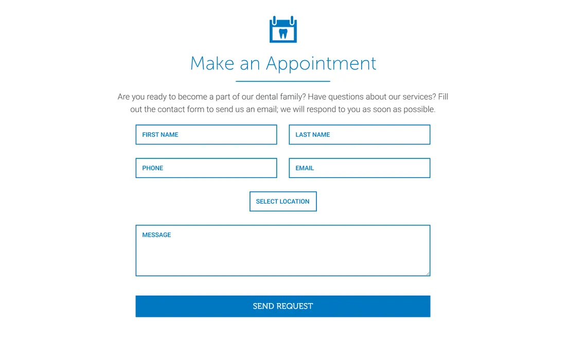 Appointment form section of the homepage