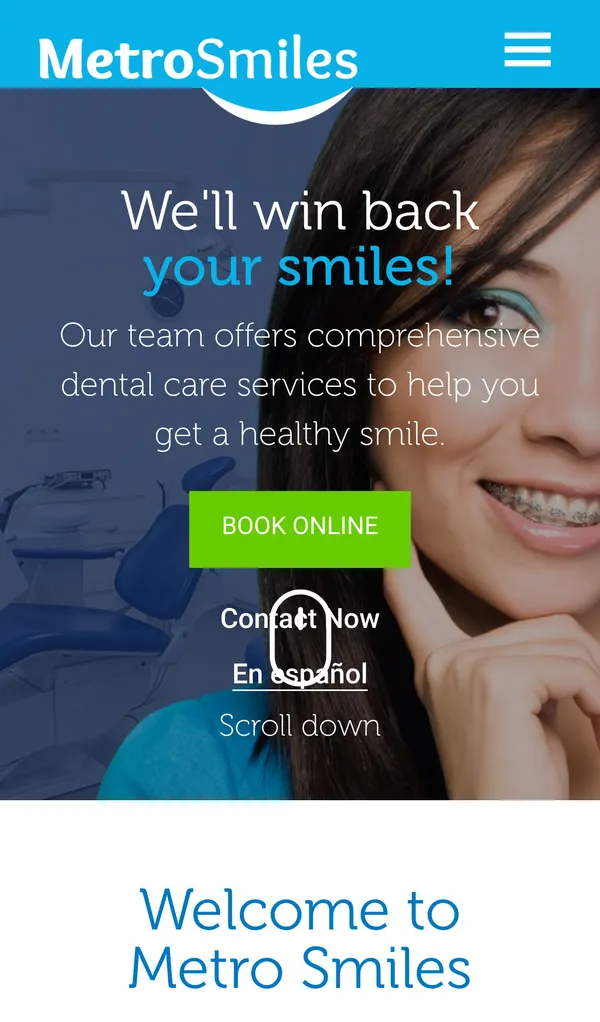 MetroSmiles homepage on a phone